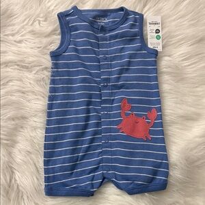 Carter's Blue and White Striped Sleeveless Romper with Red Crab